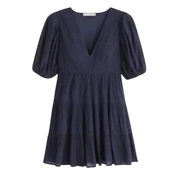 Abercrombie & Finch Baby Doll Puff Sleeve Swiss Dot Navy Blue Puff Sleeve Dress - Picture 2 of 12